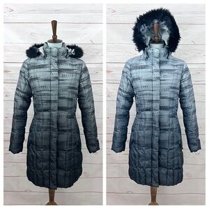 Eddie Bauer Lodge Geometric Ombre Quilted Goose Down Puffer Hooded Parka Coat